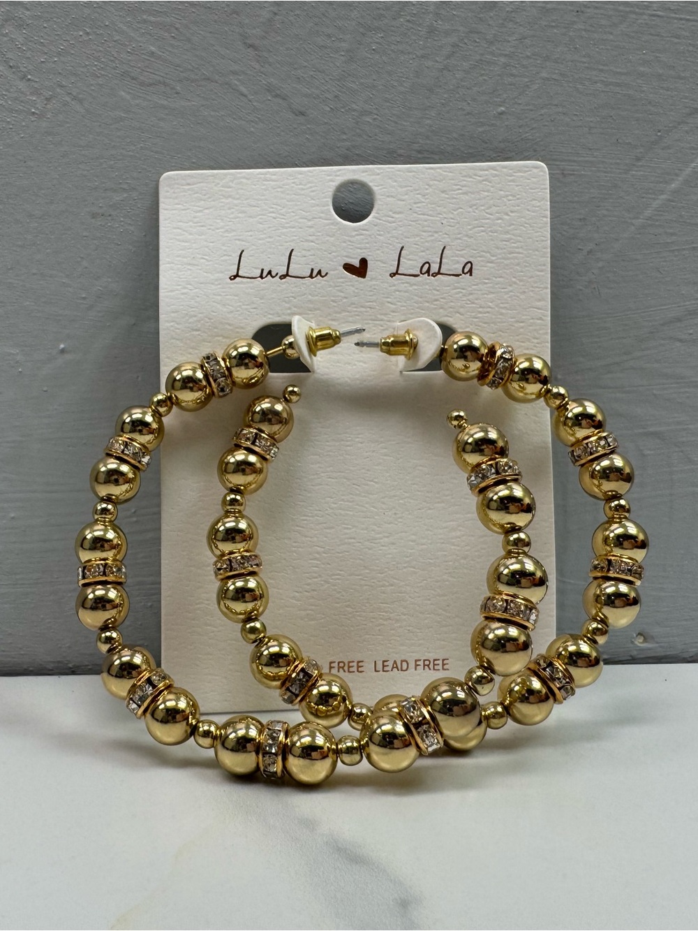 Lulu Lala Large Gold Beaded Hoop Earrings